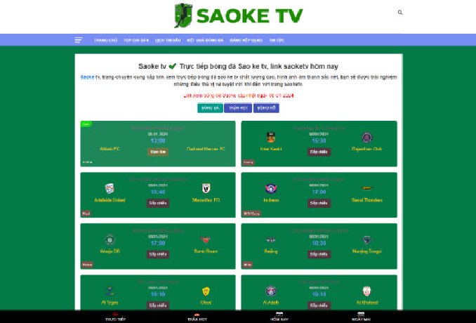 Website xem bóng đá trực tiếp mọi lúc, mọi nơi miễn phí Saoke TV